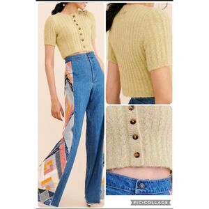 Tach Dalia Knit Crop Mohair Sweater Top Pistachio Green Sweater Made Italy XS